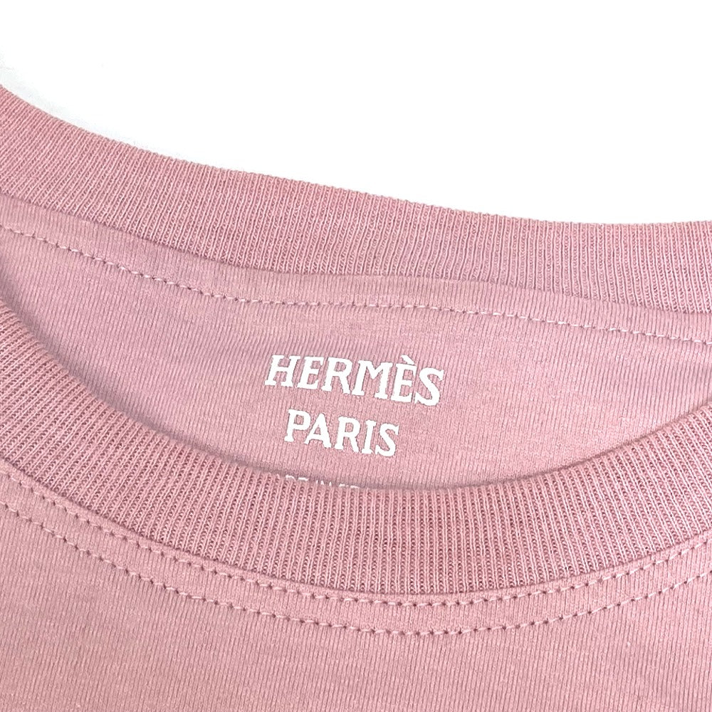 HERMES 22SS Cartouche Micro Apparel Top, Short Sleeve Cotton T-Shirt, Pink, Women's