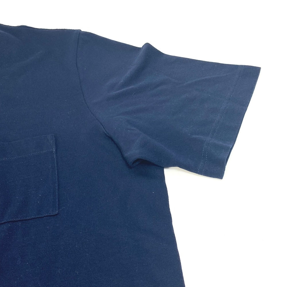 HERMES Men's Navy Short Sleeve T-Shirt with H Embroidery and Pocket, Cotton