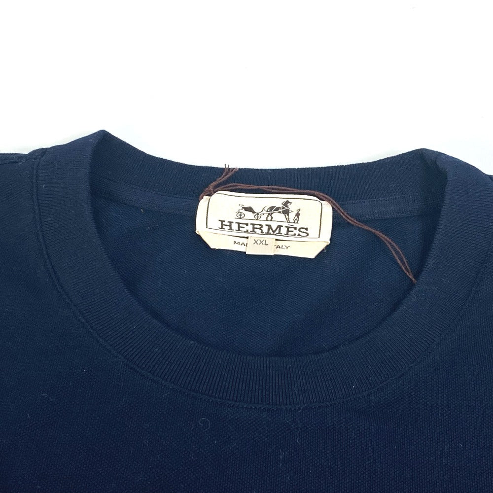HERMES Men's Navy Short Sleeve T-Shirt with H Embroidery and Pocket, Cotton