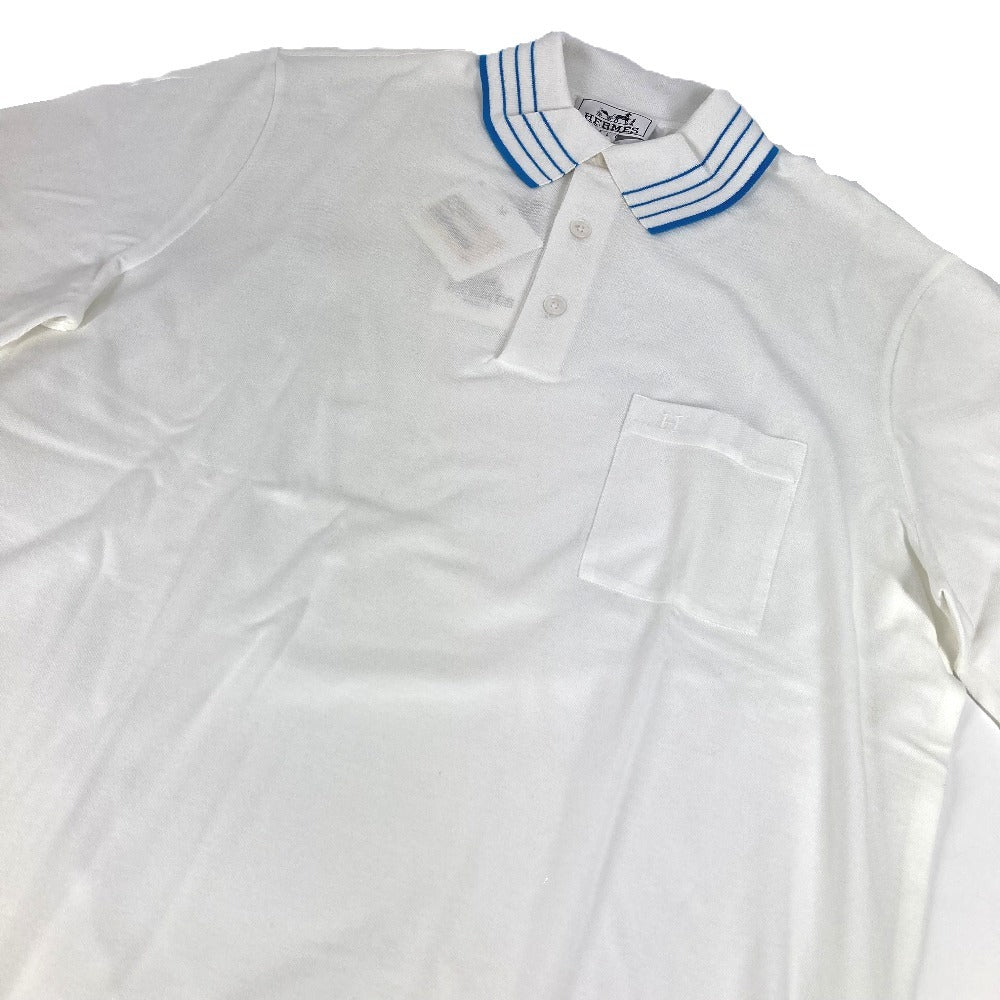 Hermes H Logo Line Line Lengan Pendek Shirt Shirt Collared Polo Shirt Cotton Men's White