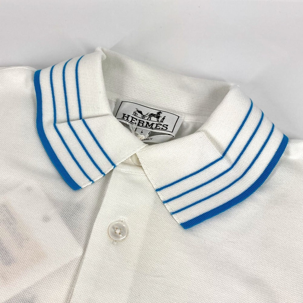 Hermes H Logo Line Line Lengan Pendek Shirt Shirt Collared Polo Shirt Cotton Men's White