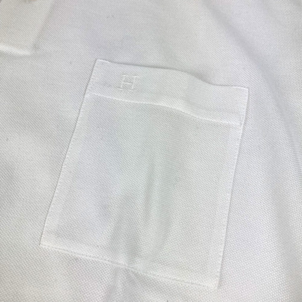 Hermes H Logo Line Line Lengan Pendek Shirt Shirt Collared Polo Shirt Cotton Men's White