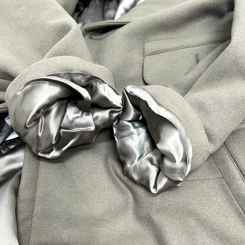 HERMES PT9617 チェスター アパレル 服 ナイロンフード付き アウター ロングコート ウール メンズ グレージュ グレー