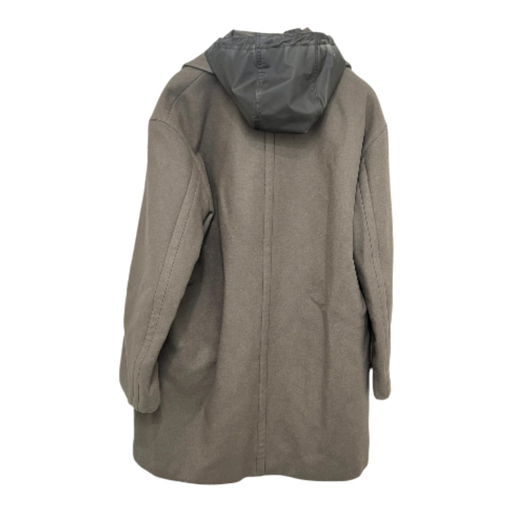 HERMES PT9617 チェスター アパレル 服 ナイロンフード付き アウター ロングコート ウール メンズ グレージュ グレー