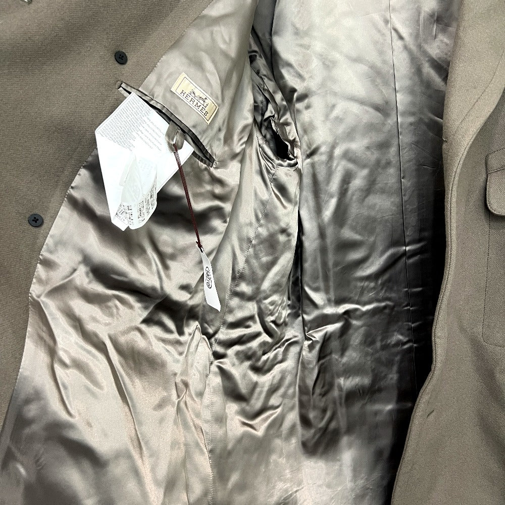 HERMES PT9617 チェスター アパレル 服 ナイロンフード付き アウター ロングコート ウール メンズ グレージュ グレー