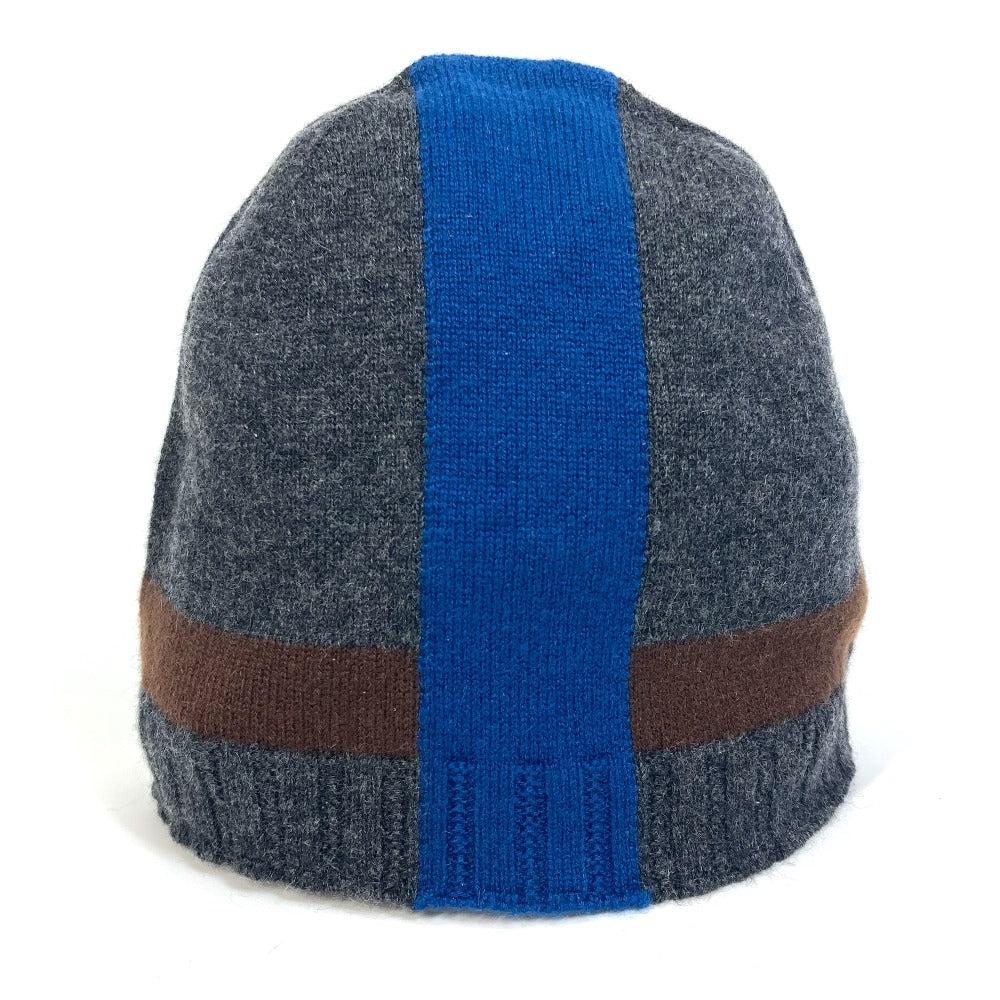 HERMES Apparel Tricolor Hat Beanie Knit Cap Cashmere Unisex Gray