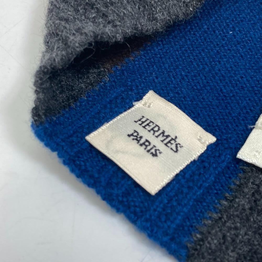 HERMES Apparel Tricolor Hat Beanie Knit Cap Cashmere Unisex Gray