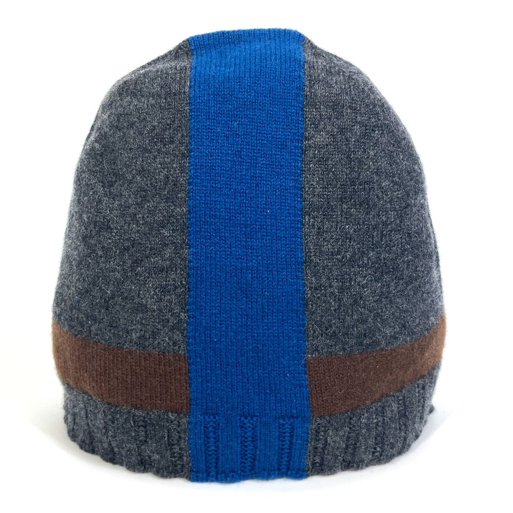 HERMES Apparel Tricolor Hat Beanie Knit Cap Cashmere Unisex Gray