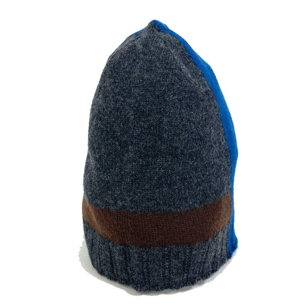HERMES Apparel Tricolor Hat Beanie Knit Cap Cashmere Unisex Gray
