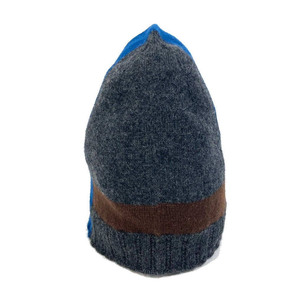 HERMES Apparel Tricolor Hat Beanie Knit Cap Cashmere Unisex Gray