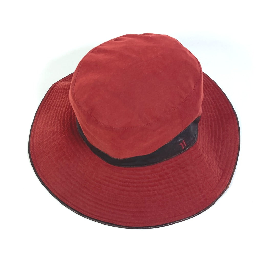 HERMES Bucket Hat with Embroidered H Logo, Wide Brim, Polyester, Women's, Red