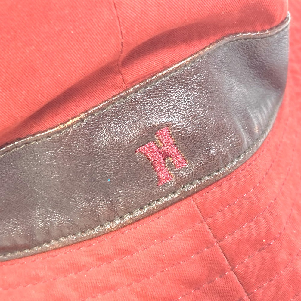 HERMES Bucket Hat with Embroidered H Logo, Wide Brim, Polyester, Women's, Red