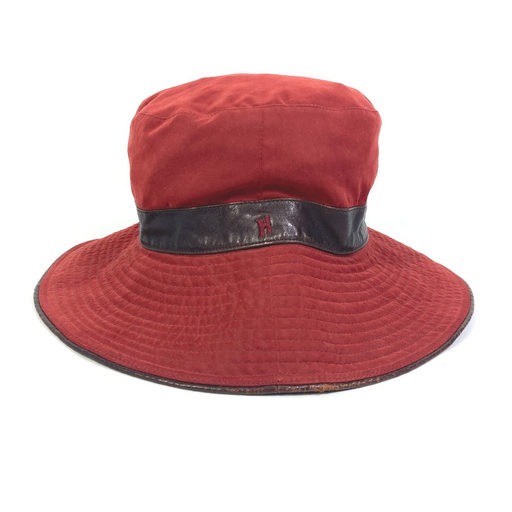 HERMES Bucket Hat with Embroidered H Logo, Wide Brim, Polyester, Women's, Red