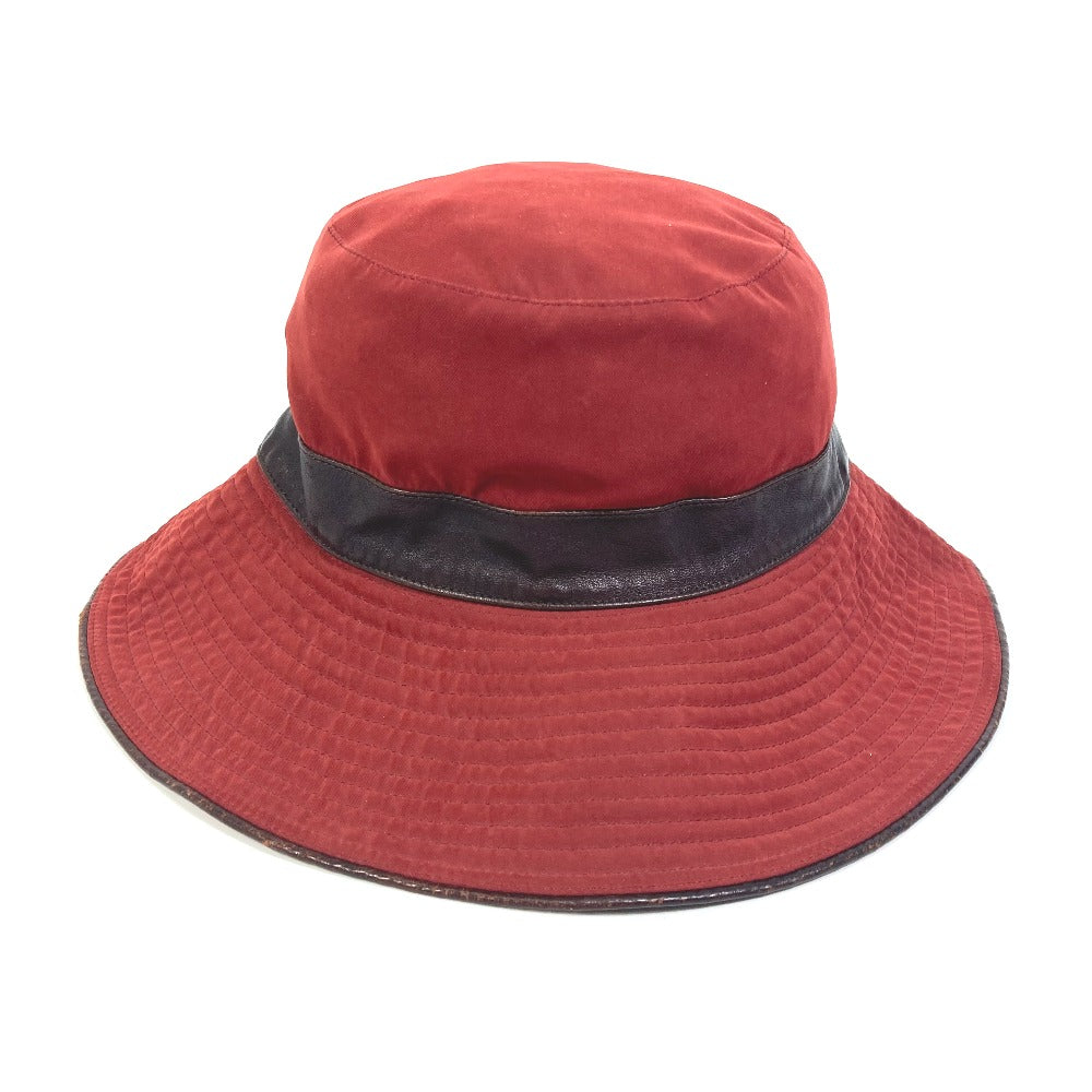 HERMES Bucket Hat with Embroidered H Logo, Wide Brim, Polyester, Women's, Red