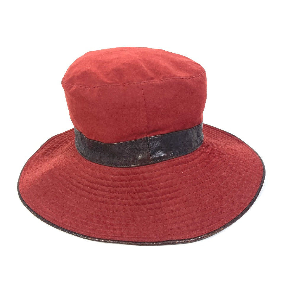 HERMES Bucket Hat with Embroidered H Logo, Wide Brim, Polyester, Women's, Red