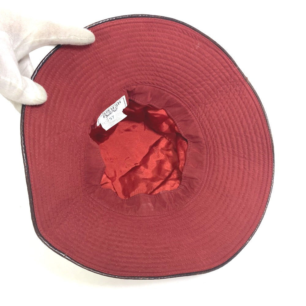 HERMES Bucket Hat with Embroidered H Logo, Wide Brim, Polyester, Women's, Red