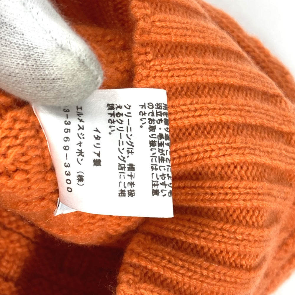 HERMES Hロゴ ビーニー 帽子 ニット帽 ニットキャップ ニット帽 カシミヤ レディース オレンジ - brandshop-reference