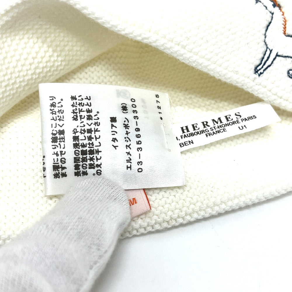 HERMES Cabriole Horse Embroidery baby hat baby Knit hat cotton White Used