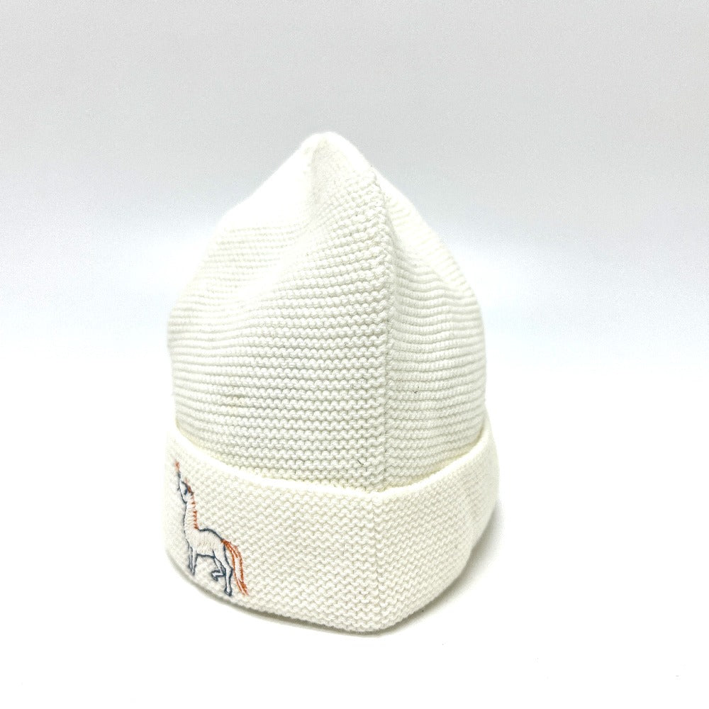 HERMES Cabriole Horse Embroidery baby hat baby Knit hat cotton White Used