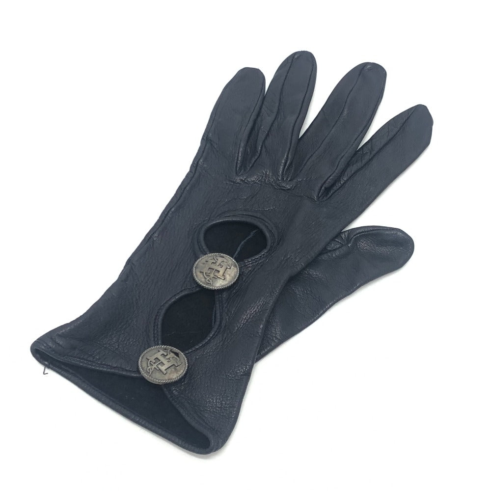 HERMES H button One-handed, left-handed, short leather glove, fashion accessory. Glove Leather Black Used