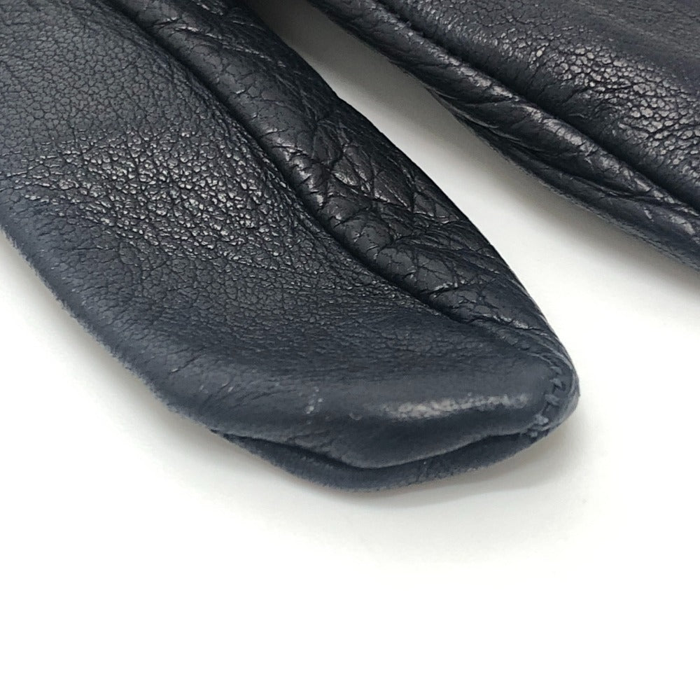 HERMES H button One-handed, left-handed, short leather glove, fashion accessory. Glove Leather Black Used