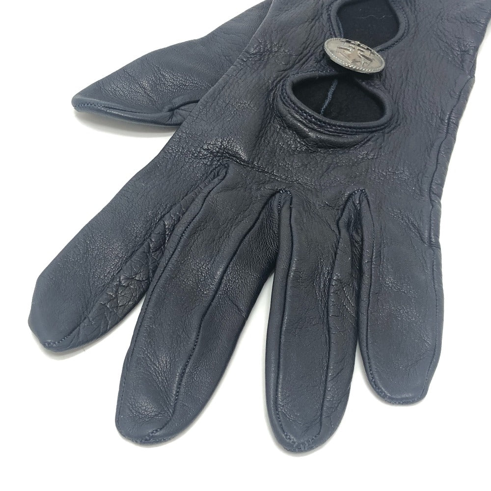 HERMES H button One-handed, left-handed, short leather glove, fashion accessory. Glove Leather Black Used