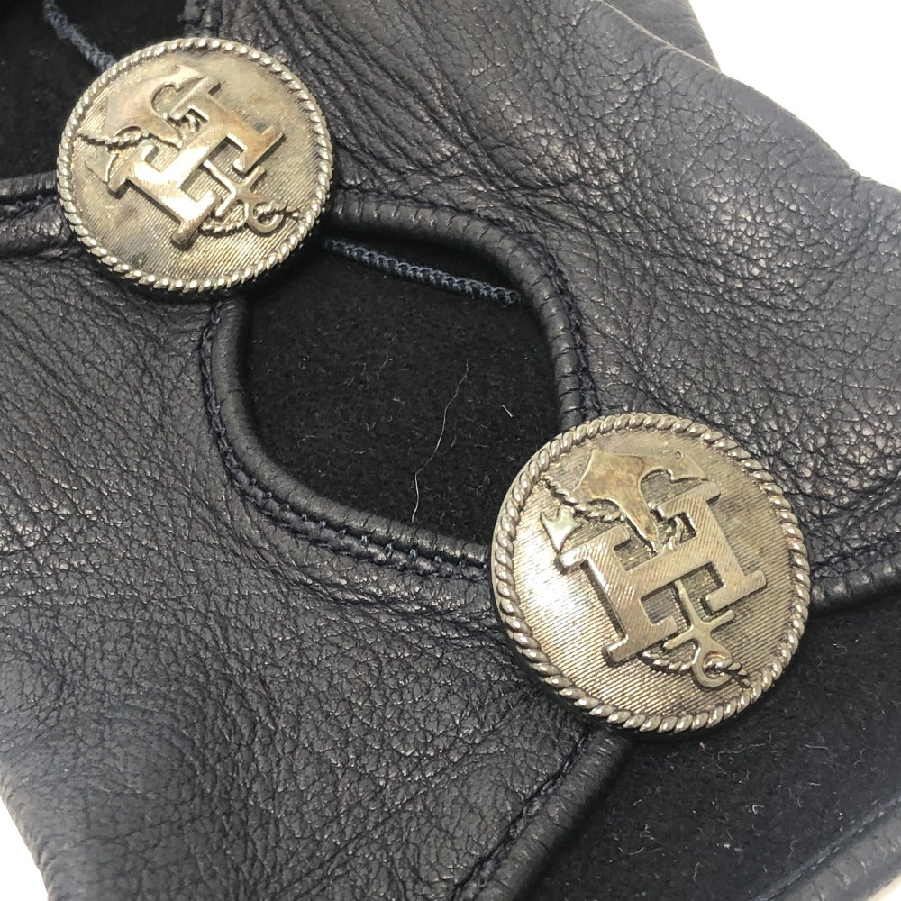 HERMES H button One-handed, left-handed, short leather glove, fashion accessory. Glove Leather Black Used