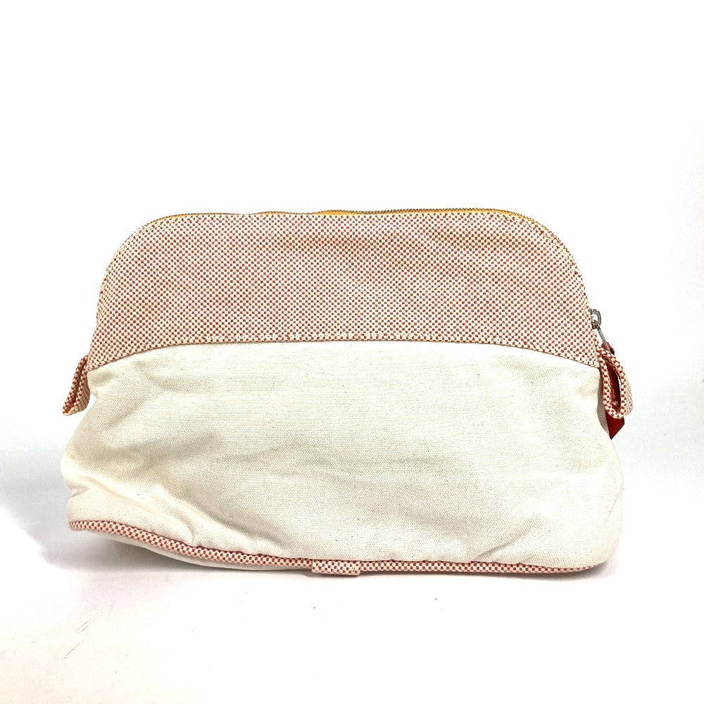 HERMES Logo Horse Cheval Makeup Pouch Cosmetic Pouch Pouch Canvas Women's White
