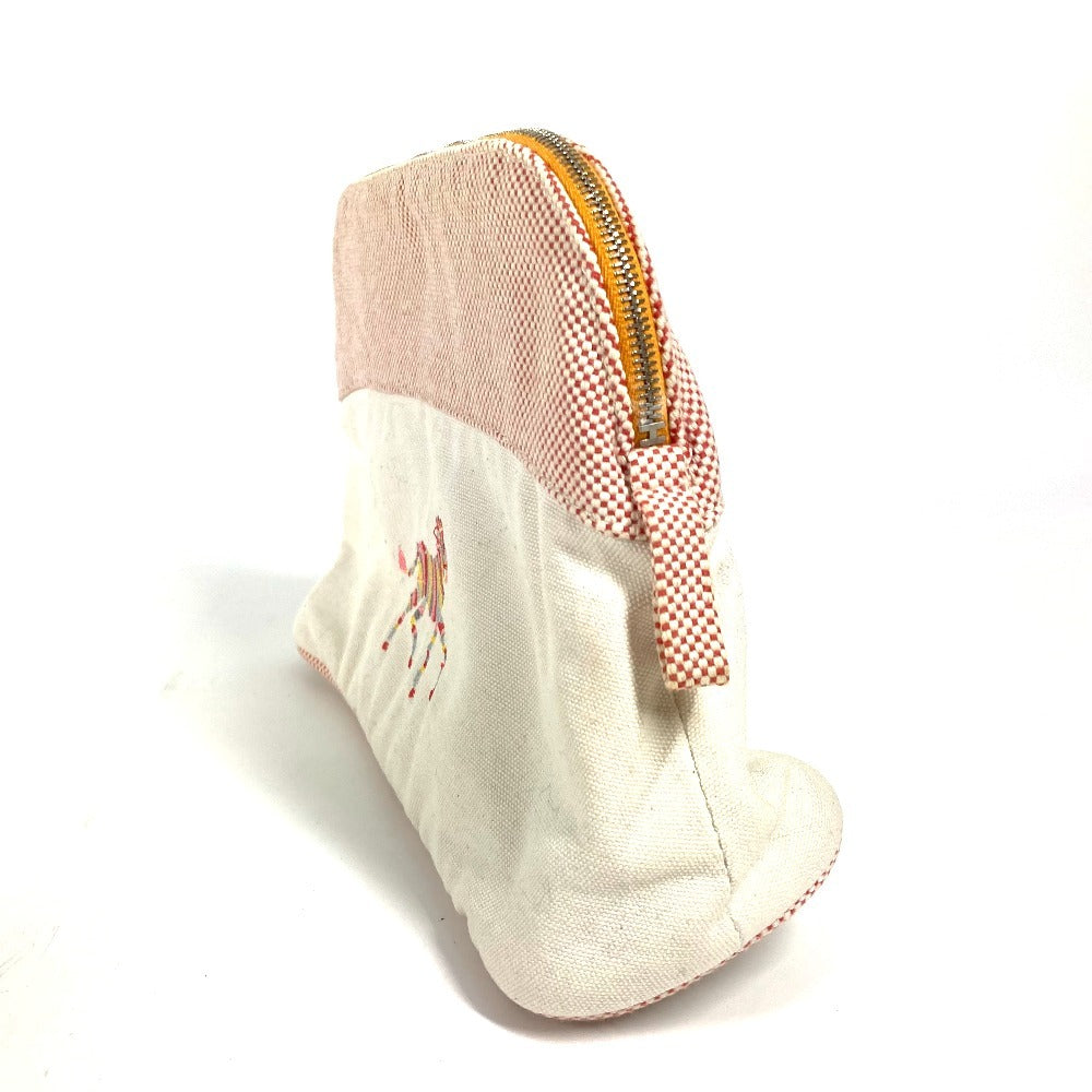 HERMES Logo Horse Cheval Makeup Pouch Cosmetic Pouch Pouch Canvas Women's White