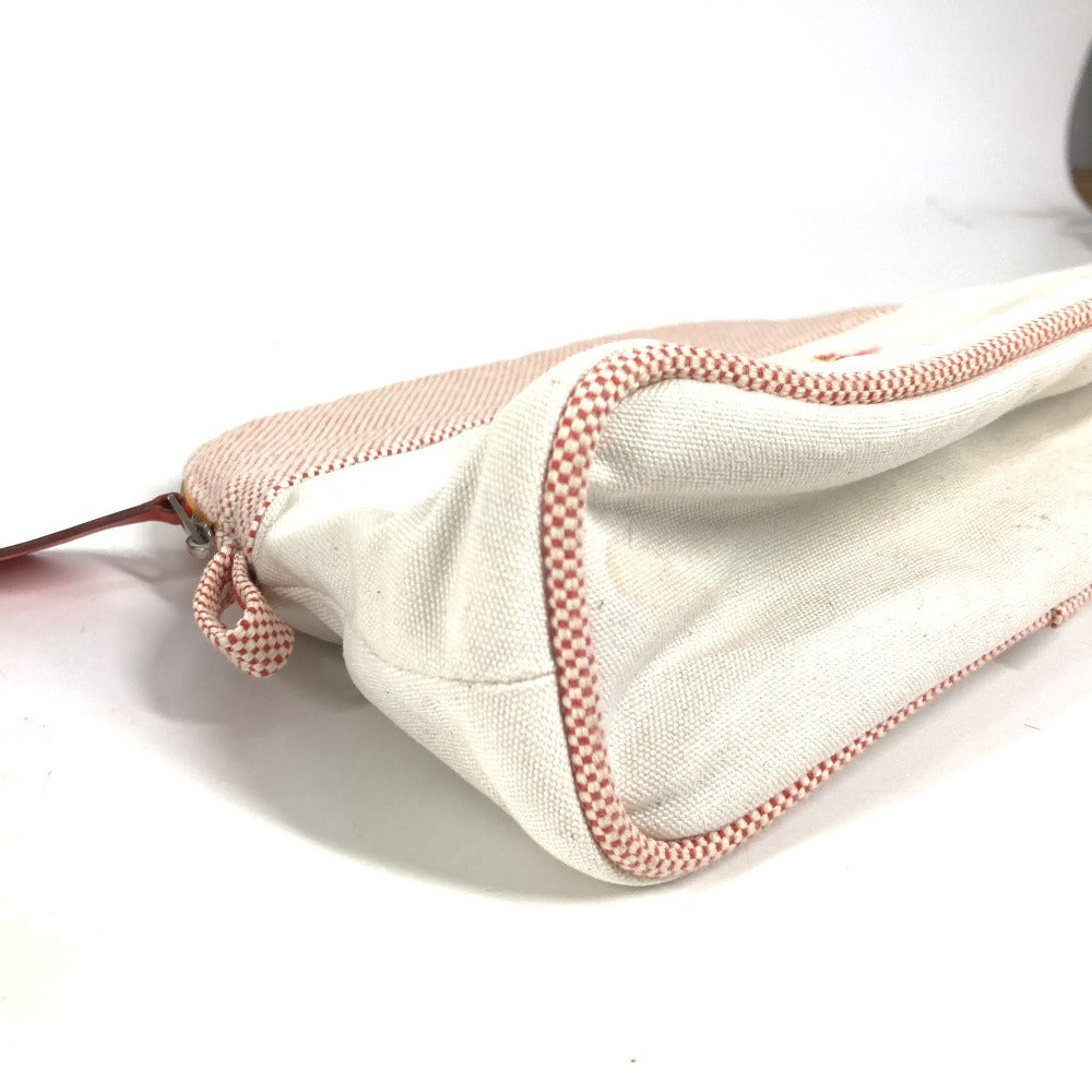HERMES Logo Horse Cheval Makeup Pouch Cosmetic Pouch Pouch Canvas Women's White
