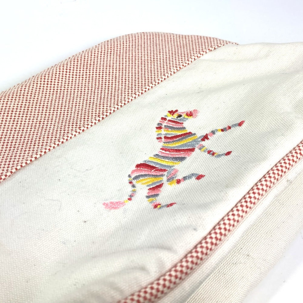 HERMES Logo Horse Cheval Makeup Pouch Cosmetic Pouch Pouch Canvas Women's White