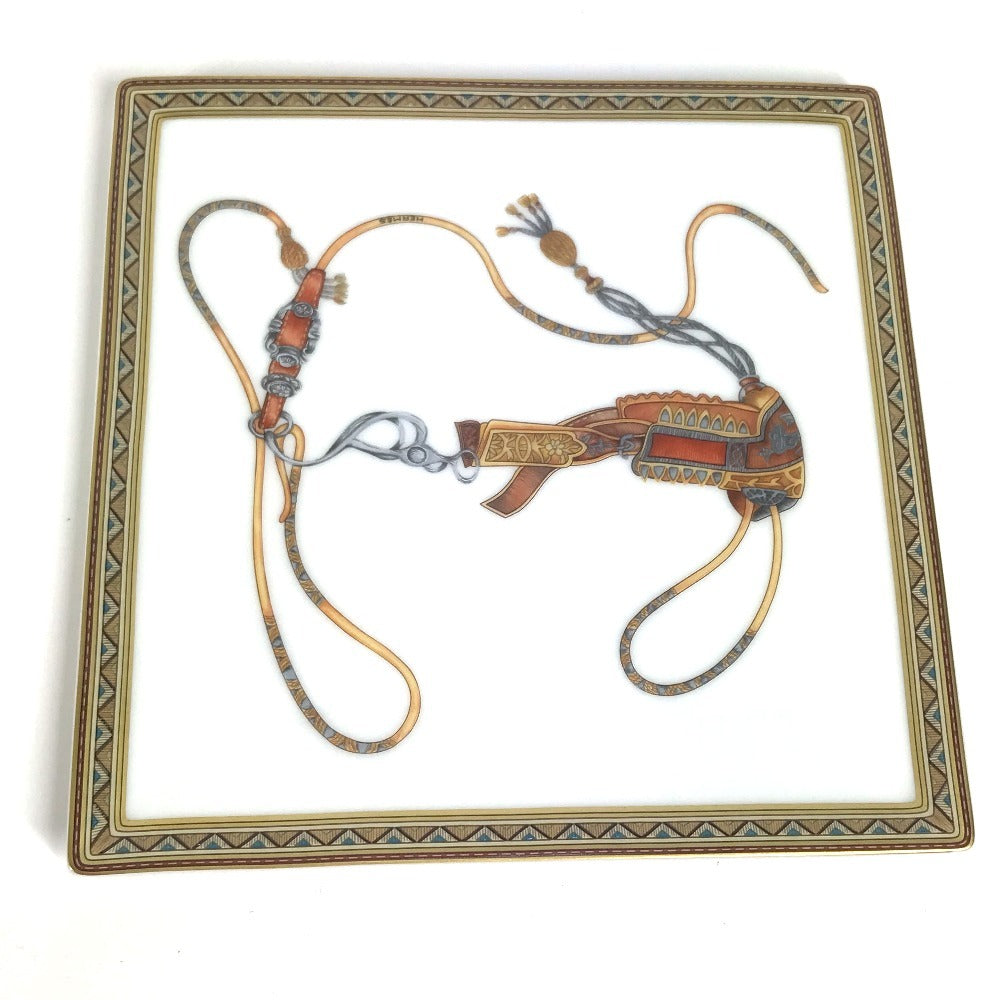 HERMES 009843P 馬 シュバルドリアン スクエア 皿 プレート インテリア お皿 陶器 レディース ホワイト - brandshop-reference