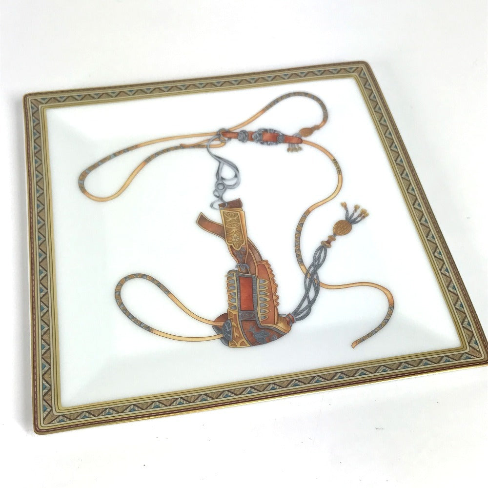 HERMES 009843P 馬 シュバルドリアン スクエア 皿 プレート インテリア お皿 陶器 レディース ホワイト - brandshop-reference