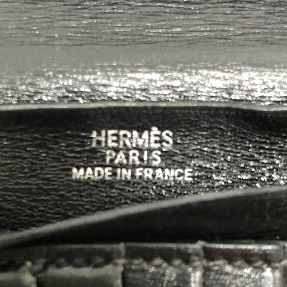 HERMES Bear Compact Wallet Mini Wallet Silver Hardware Bifold Wallet Box Calf Women's Black