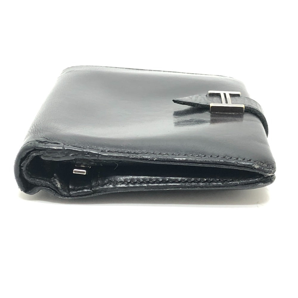 HERMES Bear Compact Wallet Mini Wallet Silver Hardware Bifold Wallet Box Calf Women's Black