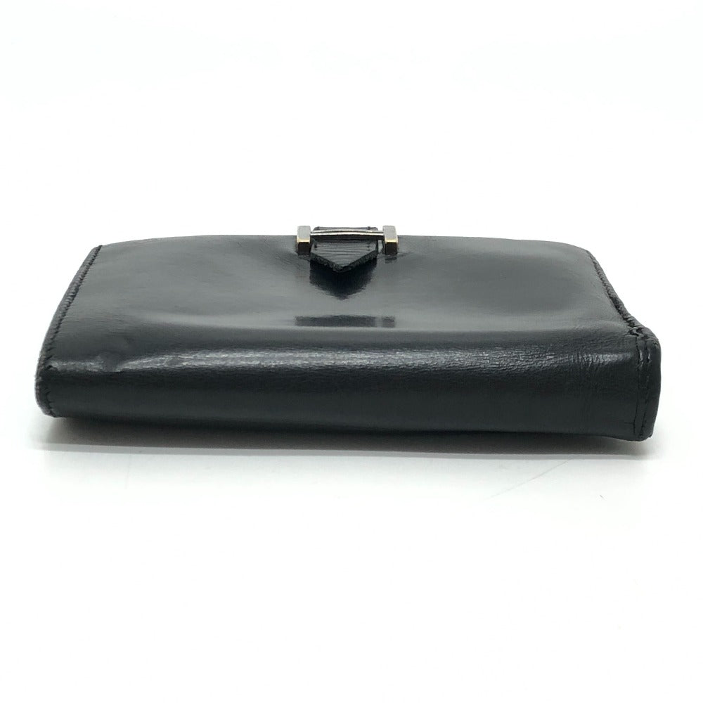 HERMES Bear Compact Wallet Mini Wallet Silver Hardware Bifold Wallet Box Calf Women's Black