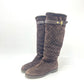 LOUIS VUITTON Monogram Sheepskin long fur shoes for winter warmth. boots suede Brown 37 Used