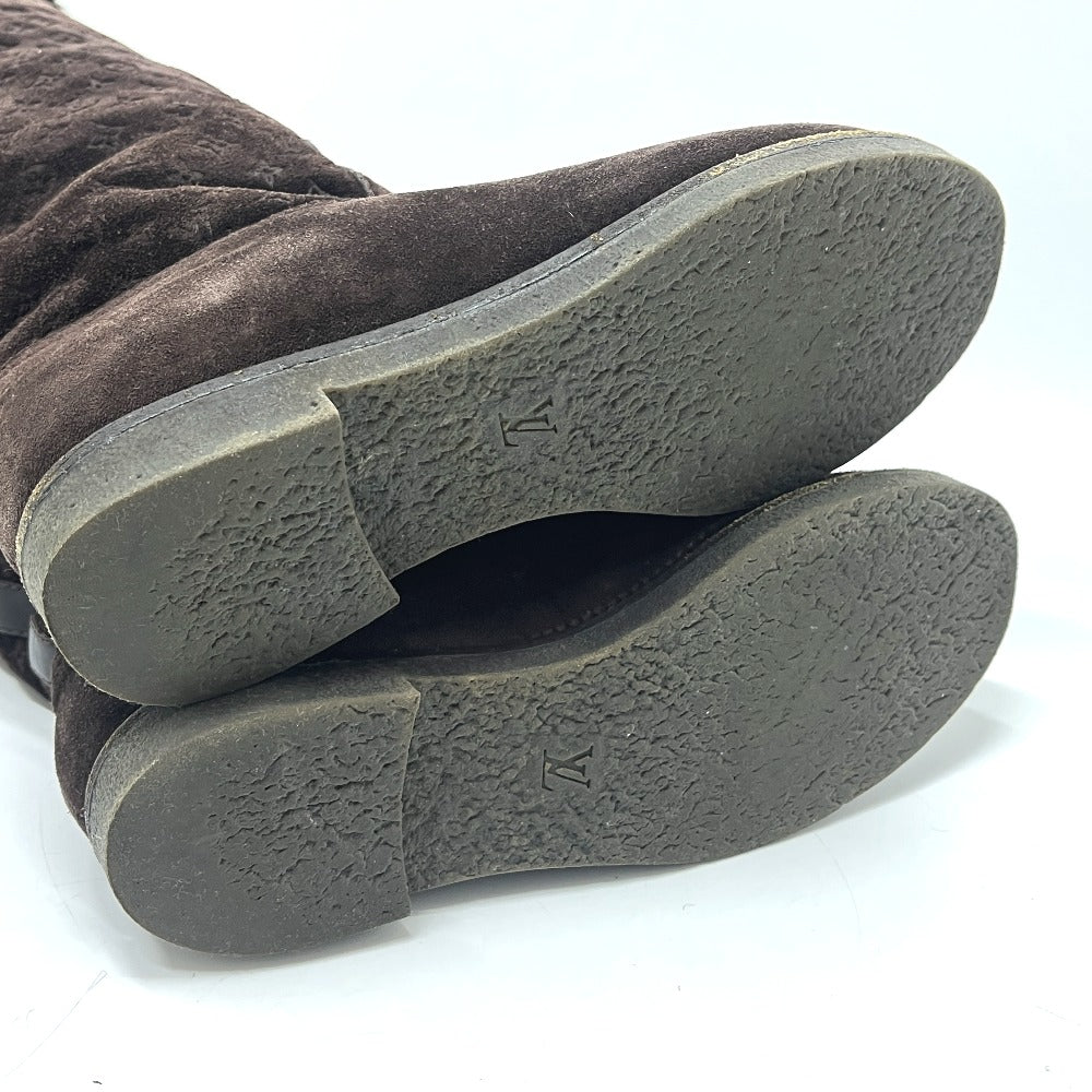 LOUIS VUITTON Monogram Sheepskin long fur shoes for winter warmth. boots suede Brown 37 Used