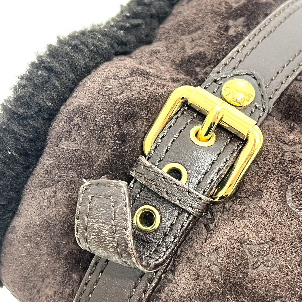 LOUIS VUITTON Monogram Sheepskin long fur shoes for winter warmth. boots suede Brown 37 Used