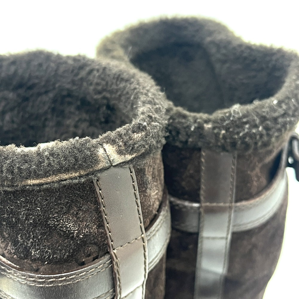 LOUIS VUITTON Monogram Sheepskin long fur shoes for winter warmth. boots suede Brown 37 Used