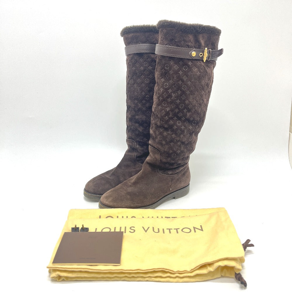 LOUIS VUITTON Monogram Sheepskin long fur shoes for winter warmth. boots suede Brown 37 Used