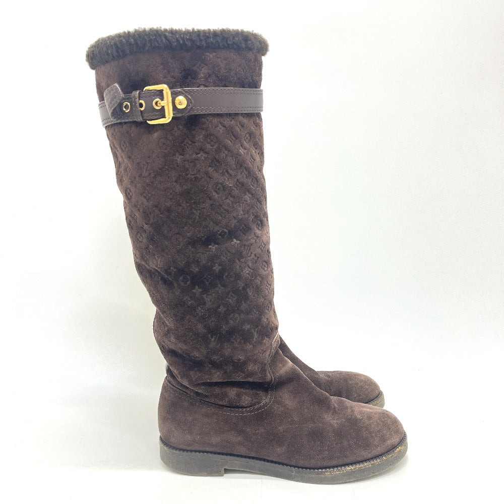 LOUIS VUITTON Monogram Sheepskin long fur shoes for winter warmth. boots suede Brown 37 Used