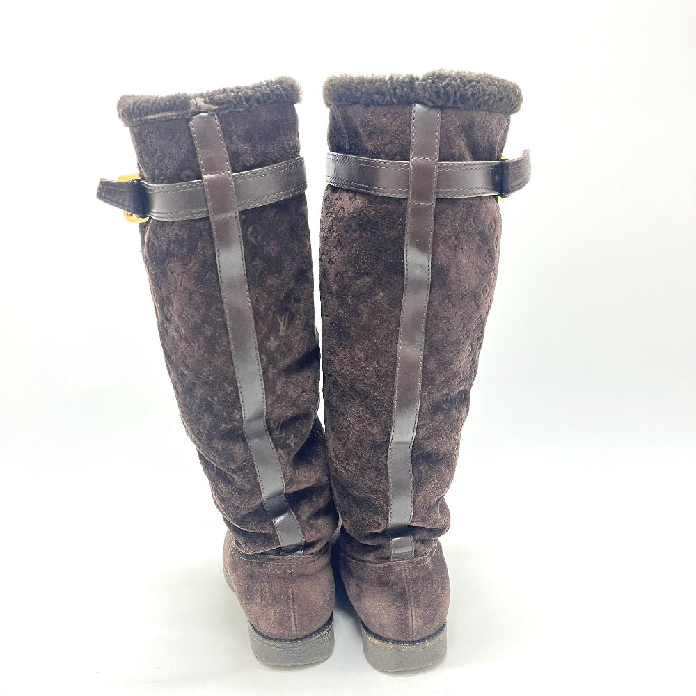 LOUIS VUITTON Monogram Sheepskin long fur shoes for winter warmth. boots suede Brown 37 Used