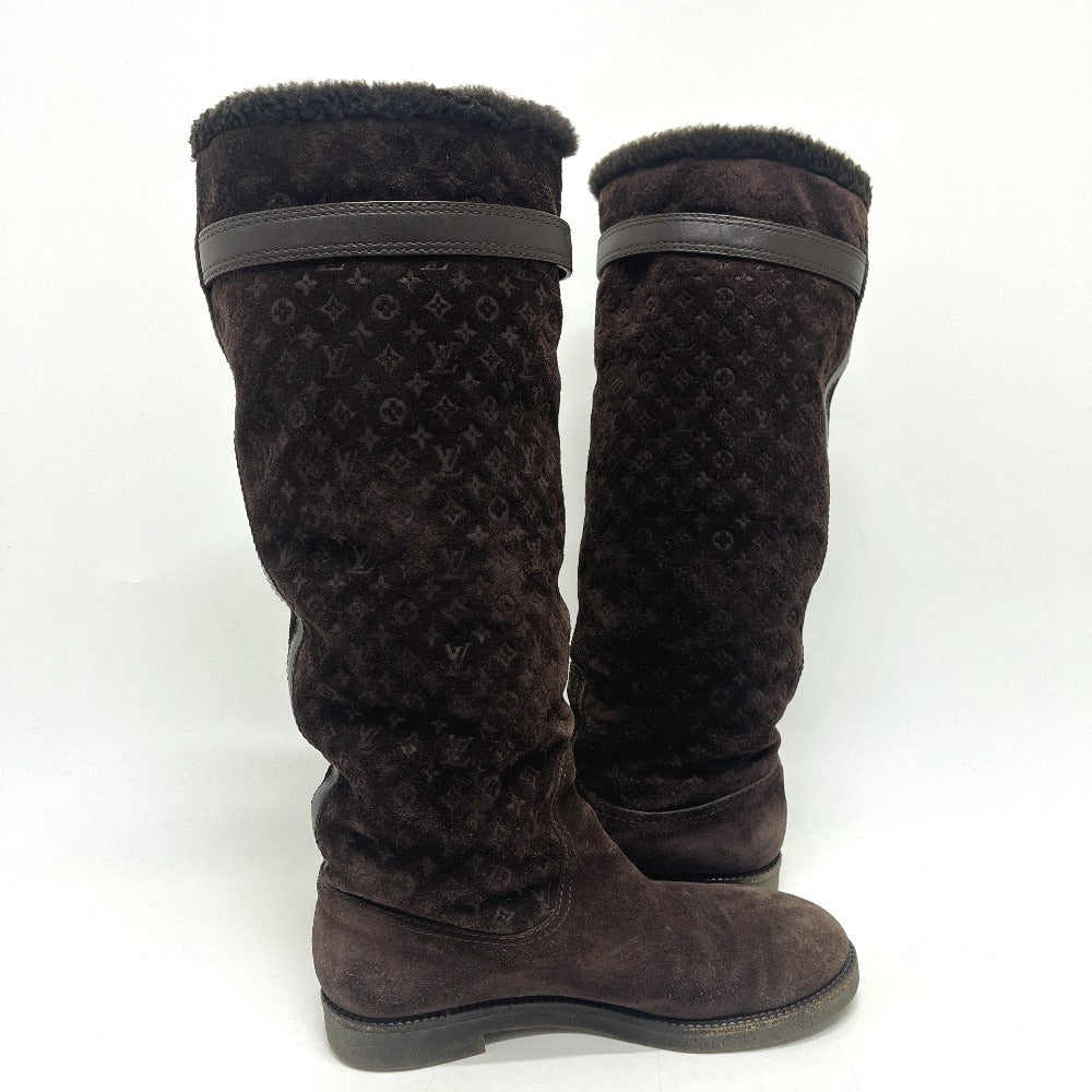 LOUIS VUITTON Monogram Sheepskin long fur shoes for winter warmth. boots suede Brown 37 Used