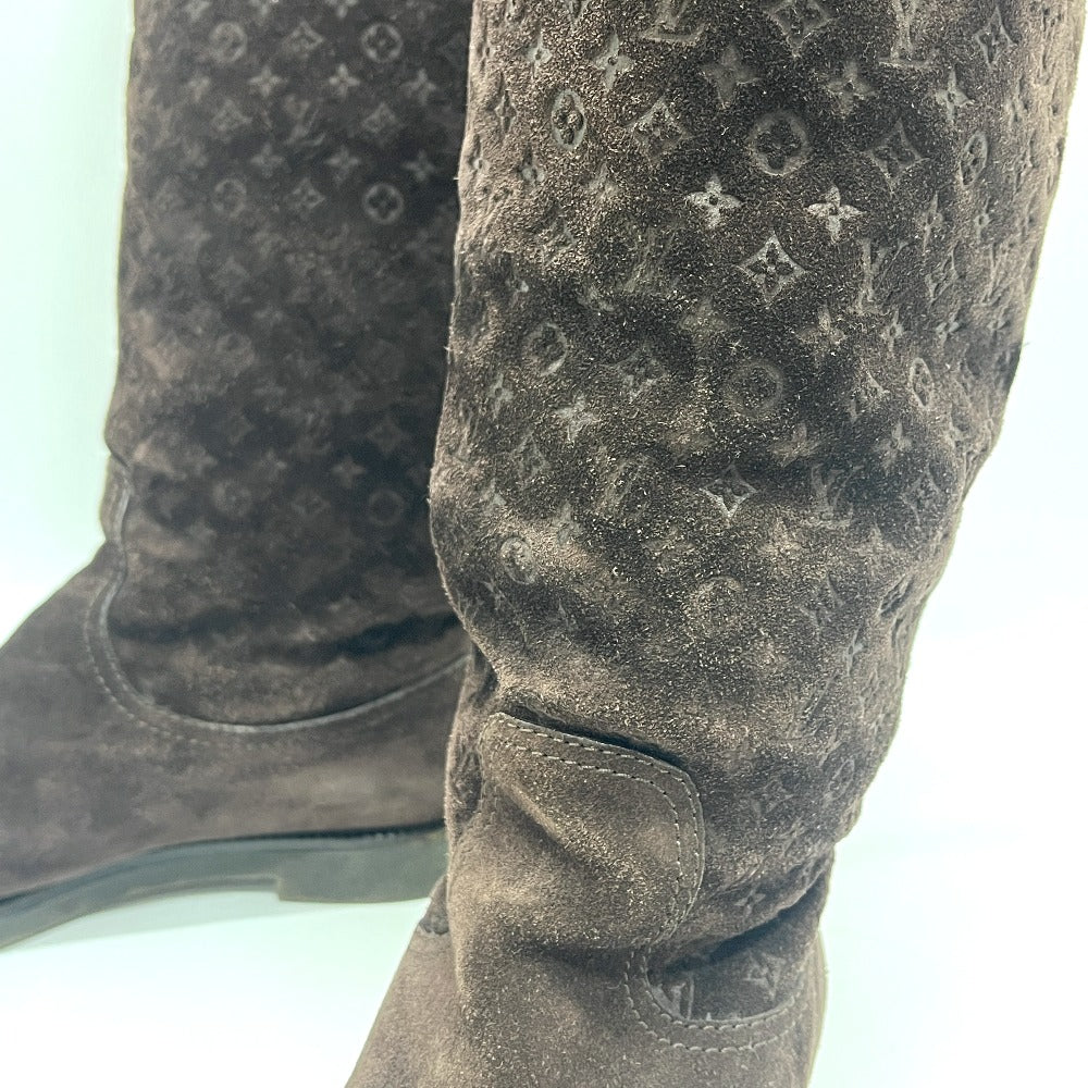 LOUIS VUITTON Monogram Sheepskin long fur shoes for winter warmth. boots suede Brown 37 Used