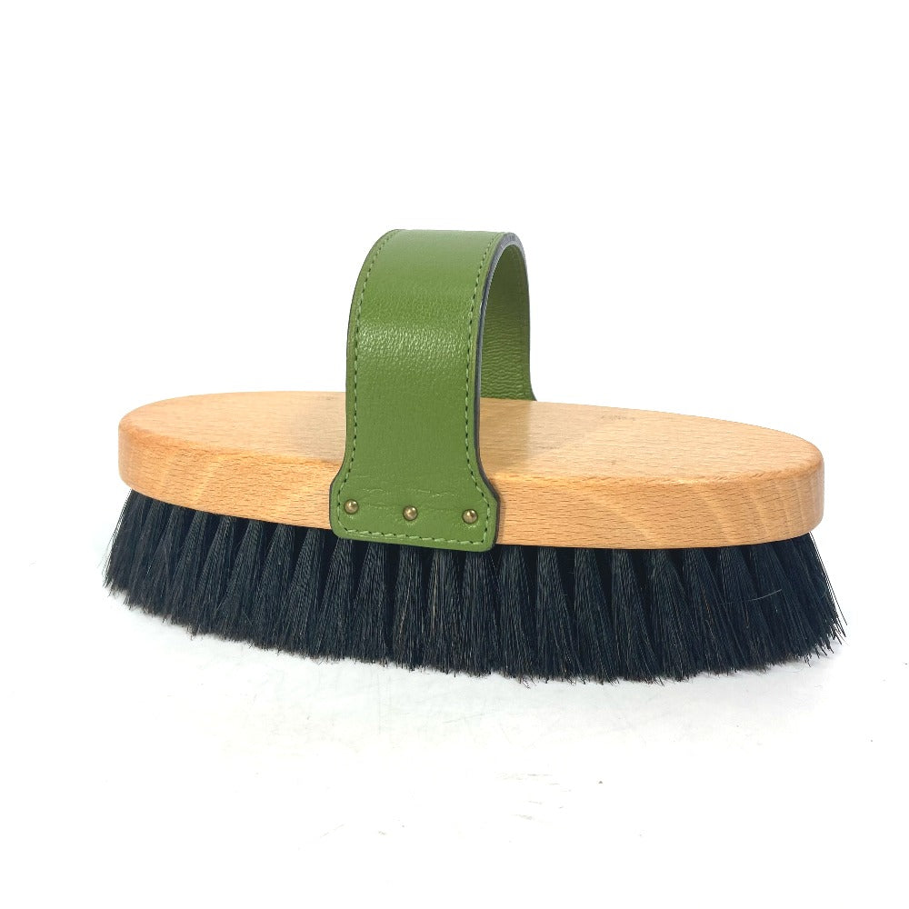 HERMES Hair Brush, Comb for Horses, Pet Tack, Leather/Wood, Unisex, Green