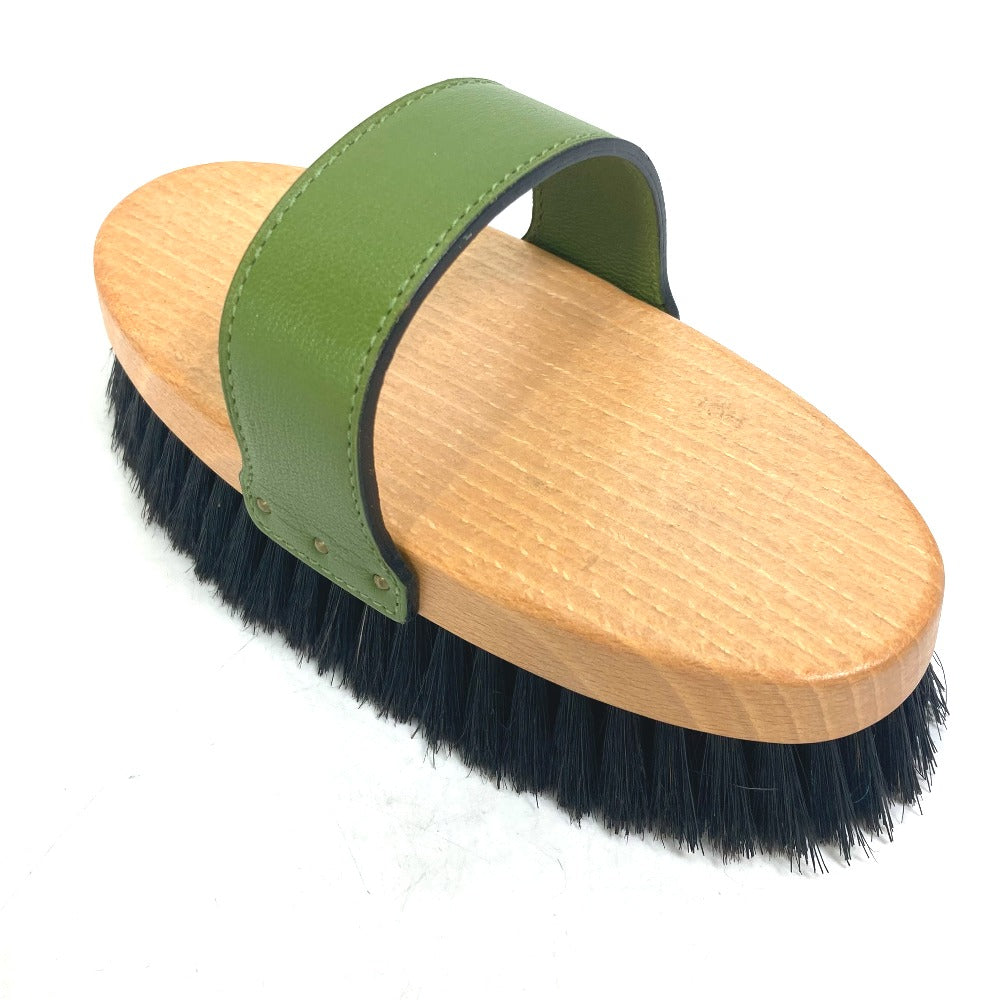 HERMES Hair Brush, Comb for Horses, Pet Tack, Leather/Wood, Unisex, Green