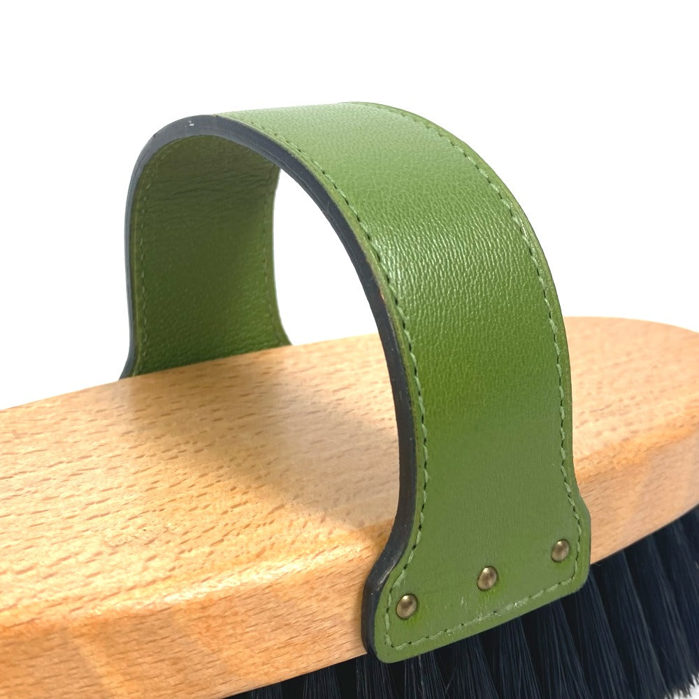 HERMES Hair Brush, Comb for Horses, Pet Tack, Leather/Wood, Unisex, Green