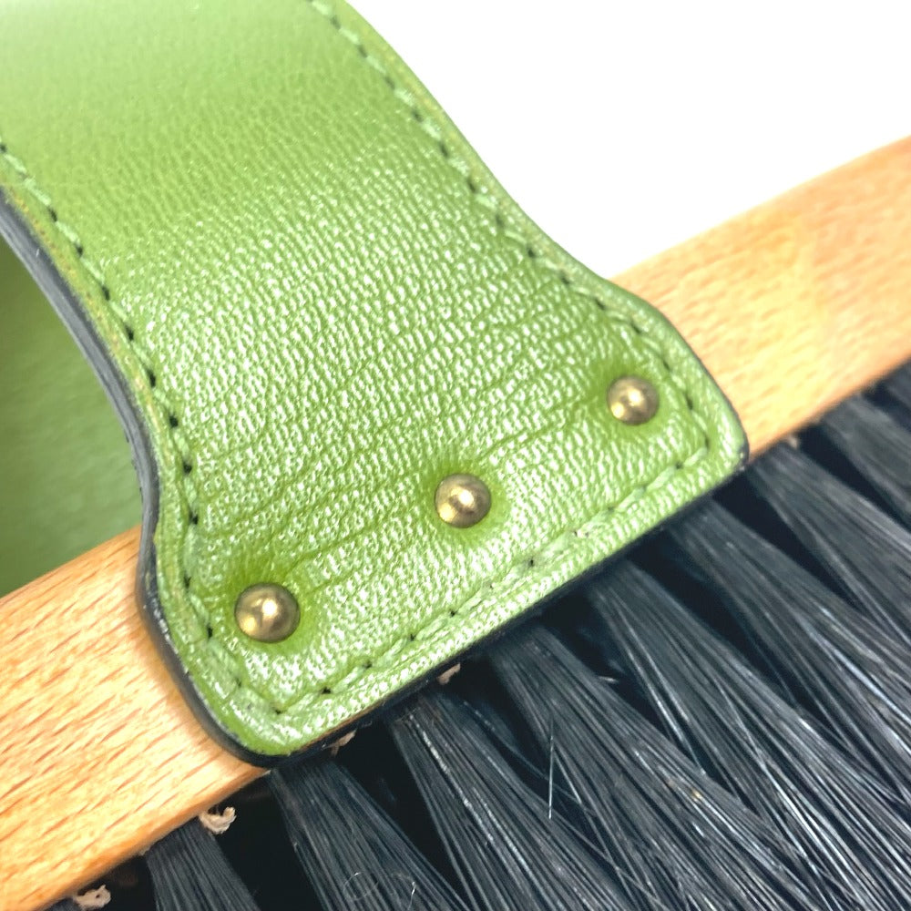 HERMES Hair Brush, Comb for Horses, Pet Tack, Leather/Wood, Unisex, Green