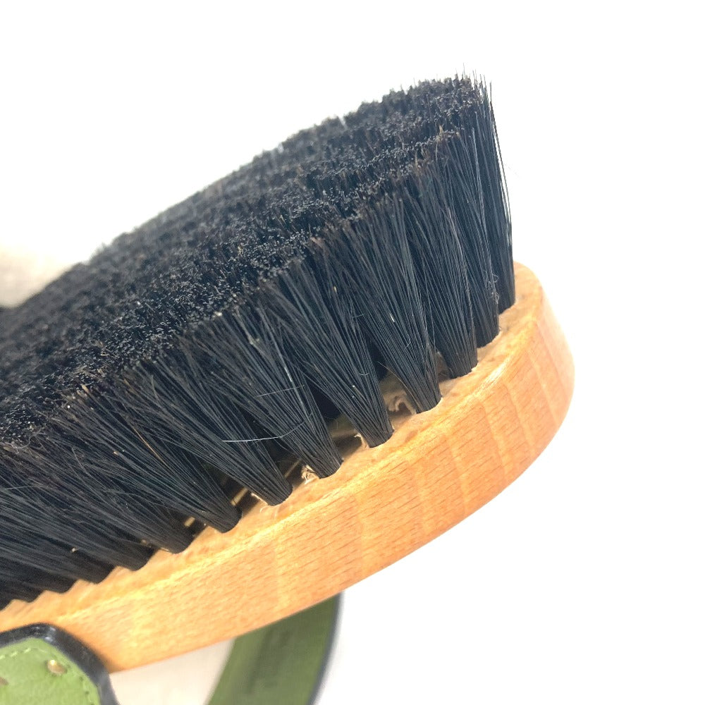 HERMES Hair Brush, Comb for Horses, Pet Tack, Leather/Wood, Unisex, Green